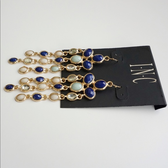 🆕 INC Earrings Gold Tone with Stones blue, green, - Picture 2 of 4